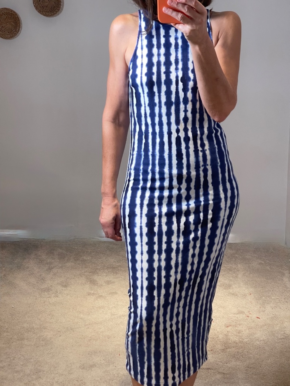 Athleta navy blue abstract print line cotton dress women S